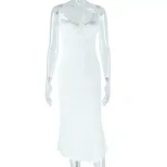 Elegant Womens Fishtail Dress Sleeveless Slim Fit Off Shoulder Solid Color Perfect for Parties a