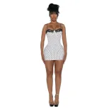 Summer Womens Bodycon Dress Sexy Lace Trim Polka Dot Print Spaghetti Straps Perfect for Parties