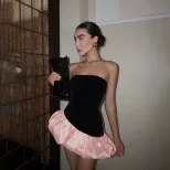 Chic Womens Strapless Color Block A Line Dress Sexy Backless Design Flattering Fit Perfect for A