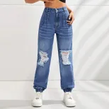 High Waisted Slim Fit Ripped Jogger Jeans Stylish Comfortable Trendy Casual Wear for Women Whole