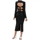 Bodycon Long Dress Sexy Hollow Design Slim Fit Elegant Style Autumn Winter Fashion Wholesale Ava