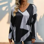 Casual Color Block Long Sleeve Top for Women Loose Fit Autumn Style Comfortable Fabric Wholesale