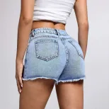 Casual Womens Denim Shorts Star Print Frayed Hem Stylish Design Summer Wear Wholesale Available