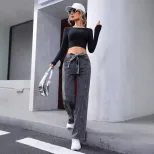 Casual High Waisted Irregular Denim Pants Slim Fit Lace Up Design Trendy Style Perfect for Every
