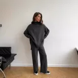 Womens Oversized Turtleneck Split Wool Sweater Set Cozy Knit Fabric Casual Style Perfect for Fal