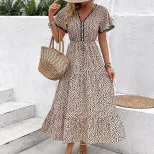 Summer Womens Dress Short Sleeve Leopard Print Mid Length Casual Wear for Parties or Daily Use O