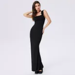 Bodycon Mermaid Dress Square Neck Sleeveless Slim Fit Long Length Evening Wear or Special Occasi