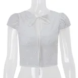 French Style Womens V Neck Short Sleeve Top Sweet Slim Fit Casual Spring Collection Wholesale Av