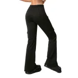 Womens Black Flared Trousers Elastic Waist Side Pockets Casual Style Perfect for Spring and Autu