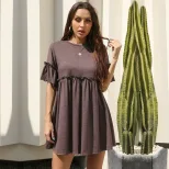 Summer Womens Dress Solid Color Ruffle Trim Loose Fit Casual Wear for Everyday Wholesale Availab