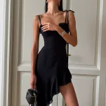 Elegant Solid Color Asymmetrical Ruffle Hem Cami Dress Slim Fit Fashionable Style Perfect for Su