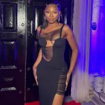 Sleeveless Mesh Panel Midi Dress Solid Color Hollow Out Side Slit Bodycon Fit Evening Wear Party