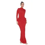 Fashionable Womens Long Sleeve Bodycon Dress Pleated Design Sexy Open Back Slim Fit Perfect for