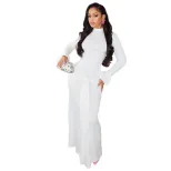 Elegant Long Sleeve Bodycon Dress Solid Color Flared Sleeves Tie Detail High Neck Perfect for Pa