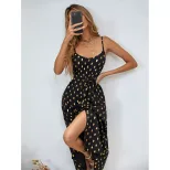 Sleeveless Polka Dot Chiffon Dress Sexy Split Design Fashionable Style Perfect for Parties and S