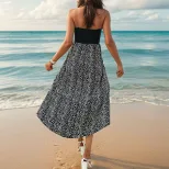 Summer Fashion Leopard Print Halter Dress Irregular Split Design Trendy Style Perfect for Partie