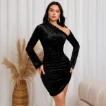 Elegant Velvet Off Shoulder Mini Dress Sexy Sophisticated Spring Summer Wholesale Available OEM