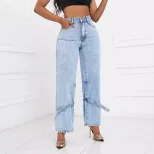 High Waisted Loose Fit Straight Leg Jeans Womens Denim Trousers Casual Wear for Everyday Use Who