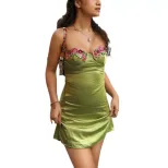 Fashionable Vacation Style Bodycon Dress Sleeveless Embroidered Lace Trim Slim Fit Sexy Silhouet