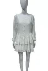 Womens Early Autumn Fashion Dress Solid Color Puff Sleeves Slim Fit Chiffon Fabric French Style