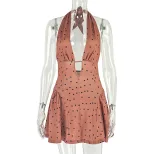 Fashion Womens A Line Dress Floral Print Slim Fit Polka Dot Ruffled Tie Neck V Neck Casual Summe