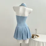 Summer Womens Short Dress V Neck Bow Tie Waist Defined Casual Wear for Parties or Outings Ready
