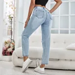 Womens Distressed Straight Leg Jeans Casual Style Versatile Fit Trendy Design Perfect for Everyd