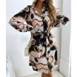 Long Sleeve V Neck Floral Print Dress Sexy Design Adjustable Tie Trendy Style Perfect for Partie