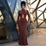 Elegant Womens Bodycon Dress Solid Color Curve Hugging Long Sleeve Strapless Design Perfect for