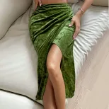 Velvet Bodycon Skirt Sexy Split Design Elegant Commuter Style Autumn Winter Collection Wholesale