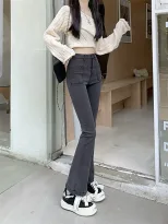 欧洲站牛仔裤女2023春季新款韩版学生高腰百搭直筒休闲阔腿喇叭裤