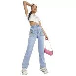 High Waisted Wide Leg Stretch Denim Pants Slim Fit Color Block Design Spring Fall Fashion Wholes