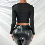 Slim Fit Long Sleeve T Shirt Sexy Short Style European and American Fashion Casual Wear for Wome