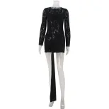 Long Sleeve Lace Panel Bodycon Dress Sexy Fit Elegant Design Autumn Fashion Wholesale Available