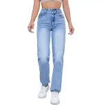 High Waisted Slim Fit Jeans Straight Leg Comfortable Stretch Fabric Flattering Design Casual Wea
