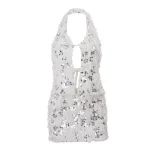 Sequined Plush Halter Top and Bodycon Skirt Set Stylish Sexy Winter Fashion Nightclub Wear Whole