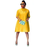 Plus Size Womens Dress Solid Color Casual Style Short Sleeve Available in Yellow Gray Brown Wholesale Low MOQ