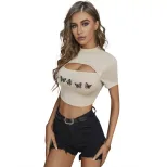 Womens Hollow Out Off Shoulder T Shirt Slim Fit Casual Style Spring Summer Fashion Wholesale Ava