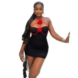 Fashionable Womens Bodycon Mini Dress Sexy Halter Neck Floral Pleated Design Mid Waist Fit Perfe