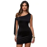 Asymmetrical One Shoulder Black Bodycon Dress Elegant Bow Tie Detail Perfect for Evening Events