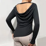 Womens Long Sleeve Solid Color Top Slim Fit Irregular Split Design Spring Summer Casual Wear Who