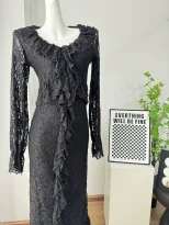 Elegant Womens V Neck Lace Ruffle Bodycon Dress Sophisticated Style for Parties and Events Whole