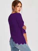 Casual Round Neck Short Sleeve T Shirt Solid Color Irregular Hem Floral Burnout Design Perfect f
