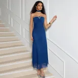 Elegant French Style Mesh Strapless Evening Dress Slim Fit High End Design Perfect for Parties W