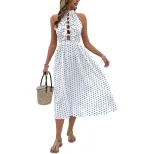 Vintage Sweetheart Neckline Lace Bow Polka Dot Dress for Women Elegant Retro Style Available in White Wholesale Supply