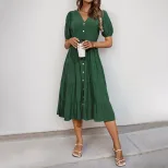 Summer Midi Dress Elegant Draped Design Solid Color Pleated Detail Perfect for Casual Outings or