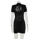 French Style Womens Lace Trimmed Bodycon Dress Short Sleeve Pleated Design Elegant Fit Perfect f