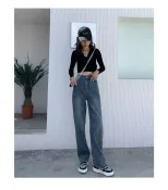 跨境牛仔裤女2023春季新款宽松百搭学生直筒显瘦垂感阔腿拖地长裤