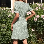 Floral Print Dress Sweet Green Color Fresh Country Style Summer Wear Wholesale Available custom