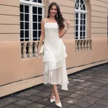 Elegant French Style Womens Maxi Dress Sweet Aesthetic Spaghetti Straps Perfect for Parties and